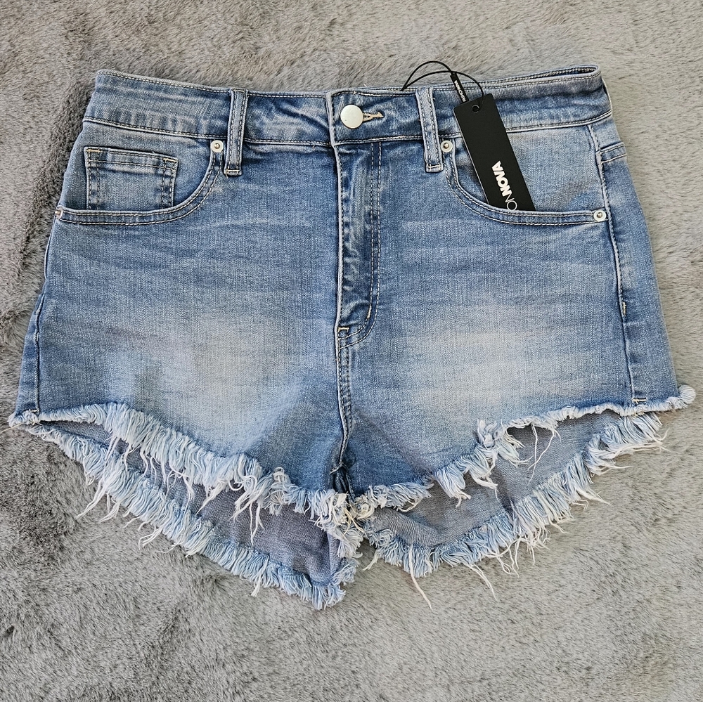 Distressed denim shorts